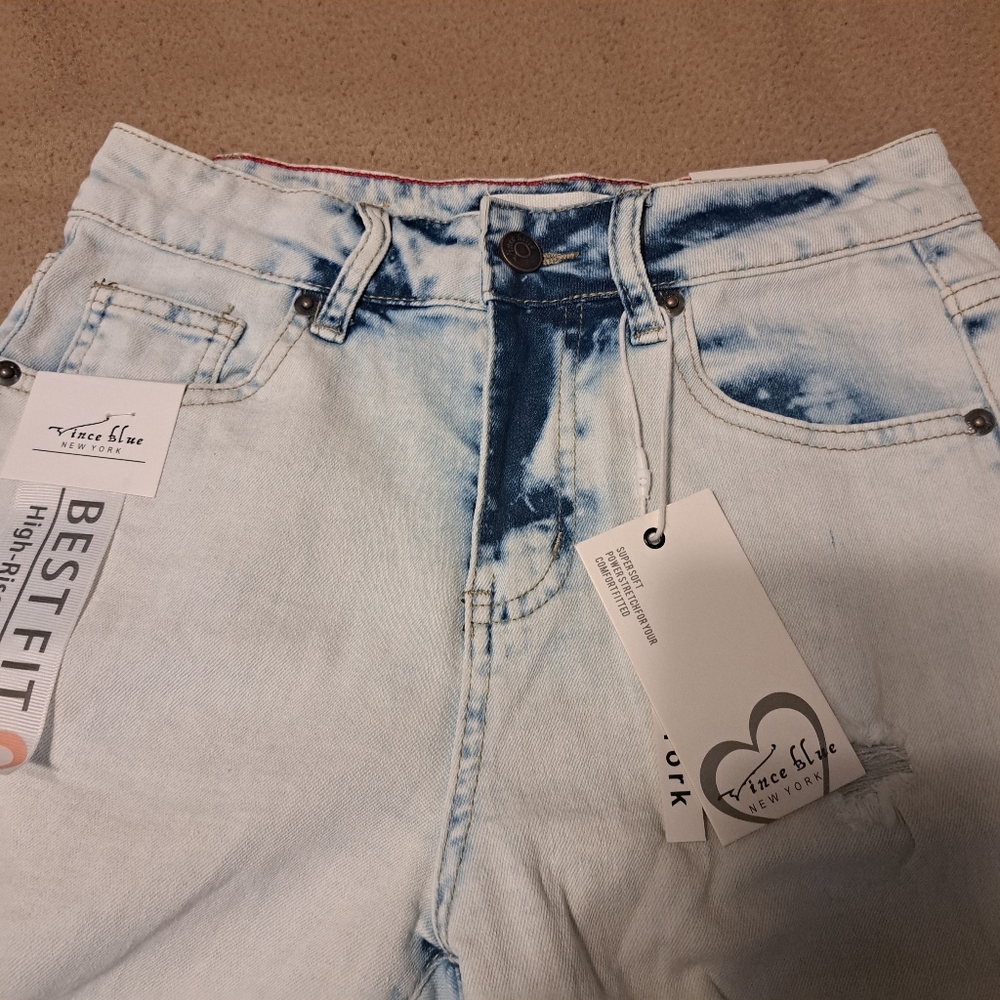Vince Blue Women's Bermuda Shorts Size 3.. High Waist.. Distressed - Picture 2 of 8